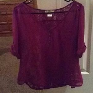 Burgundy sheer/lace blouse